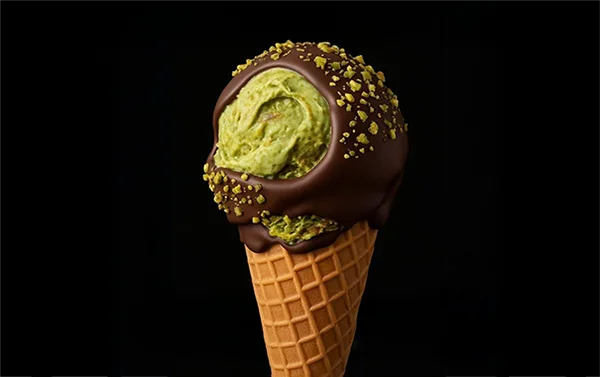 Een bolletje ijs "Dubai Gold ice cream", een specialiteit van Cremerie Oostende